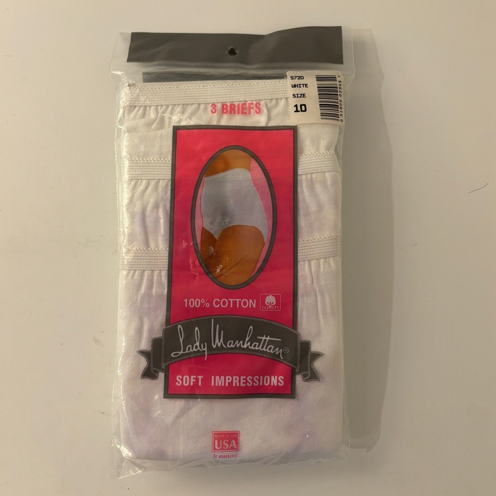 VTG Lady Manhattan Soft Impressions Briefs Womens 10 White 3 Pack Cotton USA 90s